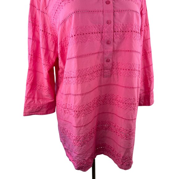 NWT Talbots Pink Eyelet Button Cotton Blouse Sheer Crochet Plus Size 3X Top - Picture 4 of 16